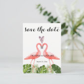 Tropical Save the Date | rosa Flamingos Postkarte (Stehend Vorderseite)