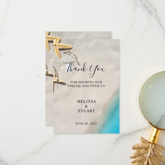 Tropical sea starfish beach Thank You wedding card Dankeskarte (Vorderseite/Rückseite Beispiel)