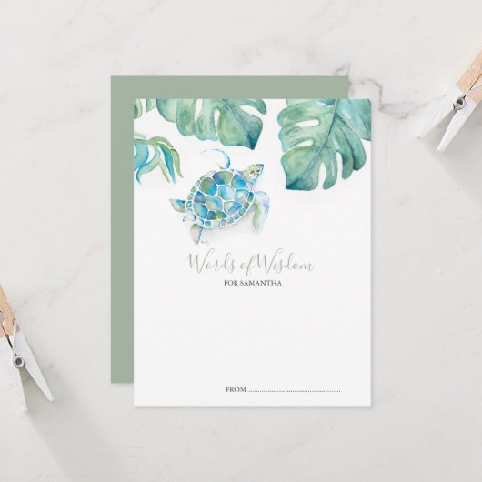 Tropical Sea Turtle Baby Shower Advisor Cards (Vorderseite/Rückseite Beispiel)