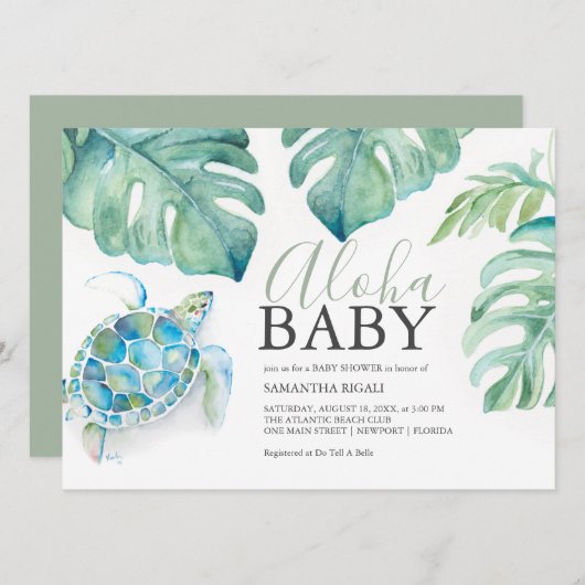 Tropical Sea Turtle Monstera Blätter Baby Show Einladung (Vorne/Hinten)
