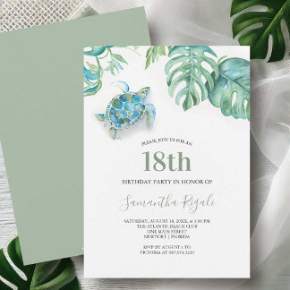 Tropical Sea Turtle Watercolor Birthday Einladung