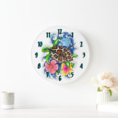 Tropical Sea Turtle with flowers Clock Große Wanduhr (Zuhause)