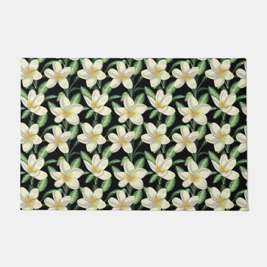 Tropical seamless pattern white flowers green leaf fußmatte (Vorderseite)