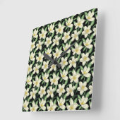 Tropical seamless pattern white flowers green leaf quadratische wanduhr (Winkel)