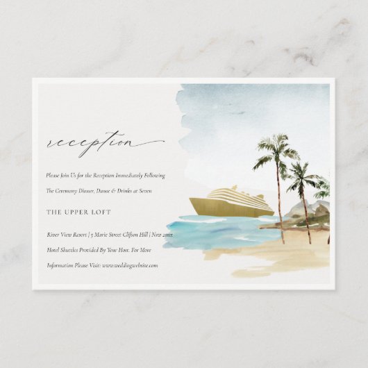 Tropical Seascape Cruise Palm Hochzeitsempfang Begleitkarte (Vorderseite)