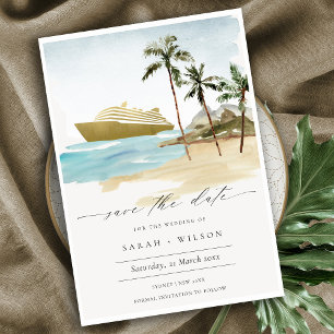 Tropical Seascape Palm Cruise Save the Date einlad Dankeskarte