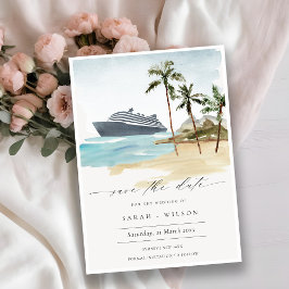 Tropical Seascape Palm Cruise Save the Date einlad Dankeskarte