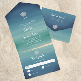 Tropical Seashell Boho Beach Wedding All In One Einladung