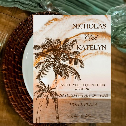 Tropical Seaside Chic Wedding  Einladung
