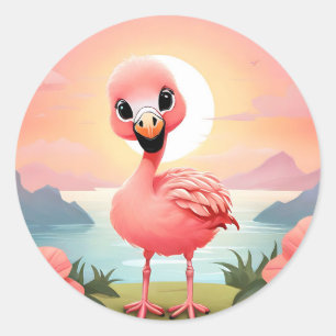 Tropical Serene Flamingo Runder Aufkleber