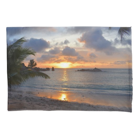 Tropical Seychelles Island Palm Tree Beach Sonnenu Kissenbezug (Vorderseite)