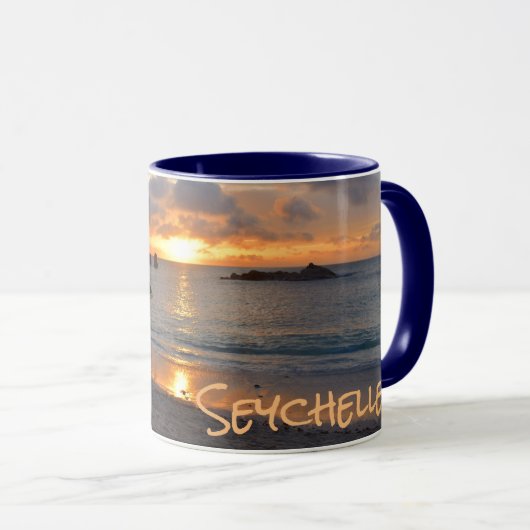 Tropical Seychelles Island Palm Tree Beach Sonnenu Tasse (VorderseiteRechts)