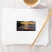 Tropical Seychelles Island Palm Tree Beach Sunset Adressaufkleber (Insitu)