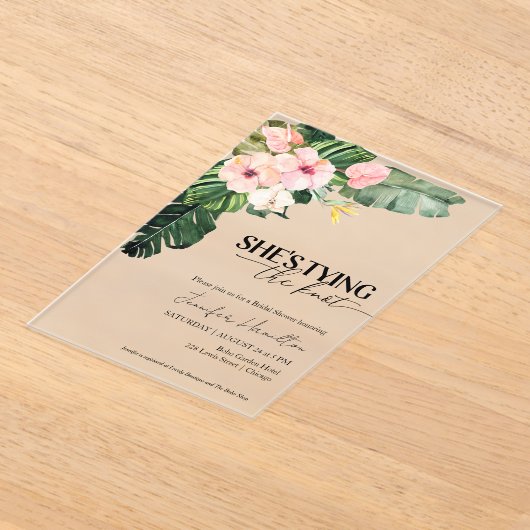 Tropical She bindet das Brautparty des Knotens Acryleinladungen (Ablage )