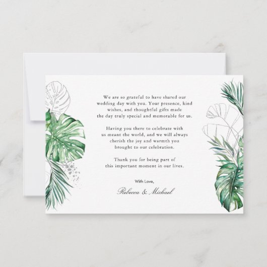 Tropical Silver Palm Arch Foto Wedding Dankeskarte (Rückseite)