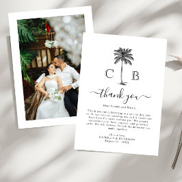 Tropical Simple Palm Initials Photo Wedding Dankeskarte