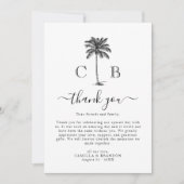 Tropical Simple Palm Initials Photo Wedding  Dankeskarte (Vorderseite)