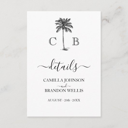 Tropical Simple Palm Monograms Wedding Begleitkarte (Vorderseite)