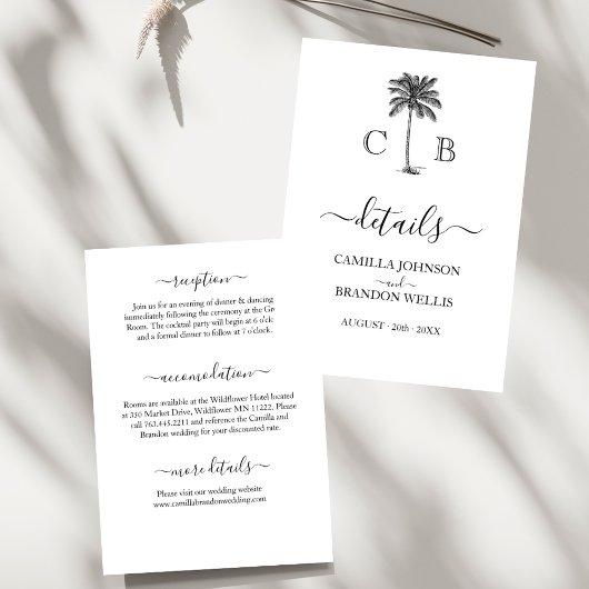 Tropical Simple Palm Monograms Wedding Begleitkarte
