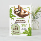 Tropical Sloth Birthday Invitation Einladung (Stehend Vorderseite)