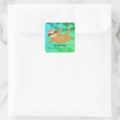 Tropical Sloth Girly Birthday Party Quadratischer Aufkleber (Tasche)