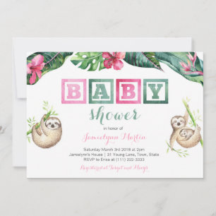 Tropical Sloth Lush Foliage Baby Dusche Party Einladung
