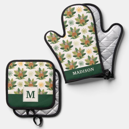 Tropical Sloth Pattern Ofenhandschuh & Topflappen-Set (Vorderseite/Rückseite)