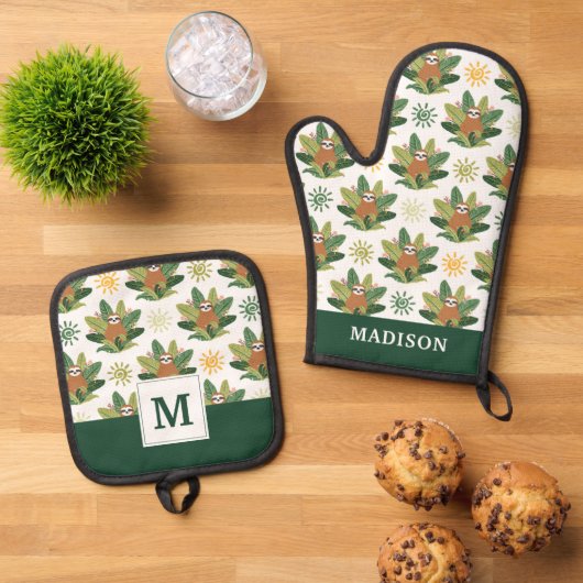Tropical Sloth Pattern Ofenhandschuh & Topflappen-Set (Oben Unten)