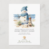 Tropical Snowman Christmas Moving Announcement Ankündigungspostkarte (Vorderseite)