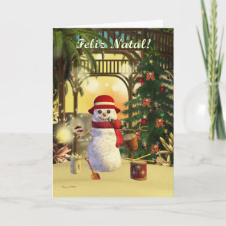 Tropical Snowman Merry portugiesische Karte