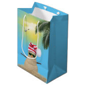 Tropical Snowman Weihnachten Mittlere Geschenktüte (Vorderseite Schrägansicht)