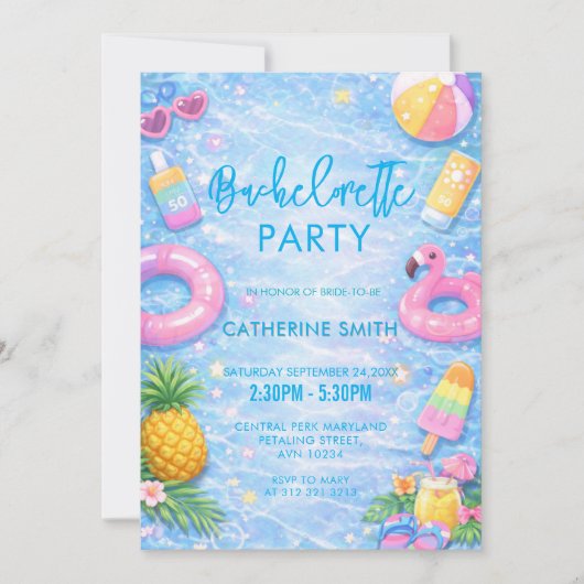 Tropical Sparkle Bachelorette Pool Party Einladung (Vorderseite)