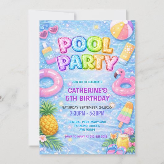 Tropical Sparkle Fun Pool  Party Birthday Einladung (Vorderseite)