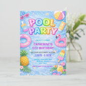 Tropical Sparkle Fun Pool  Party Birthday Einladung (Stehend Vorderseite)