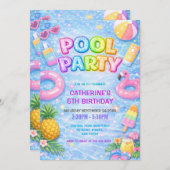 Tropical Sparkle Fun Pool  Party Birthday Einladung (Vorne/Hinten)