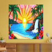 Tropical Stained Glass Inspired Canvas Leinwanddruck (Insitu (Wohnzimmer))