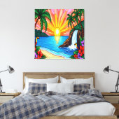 Tropical Stained Glass Inspired Canvas Leinwanddruck (Insitu (Schlafzimmer))