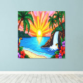 Tropical Stained Glass Inspired Canvas Leinwanddruck (Insitu (Holzboden))