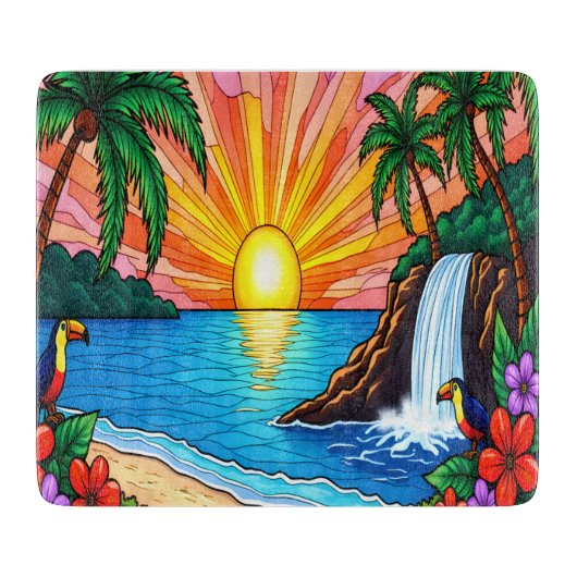 Tropical Stained Glass Inspired Cutting Board Schneidebrett (Vorderseite)