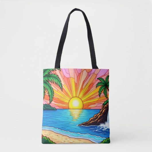 Tropical Stained Glass Sunset Tote Bag  Tasche (Vorderseite)