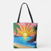 Tropical Stained Glass Sunset Tote Bag Tasche (Rückseite)