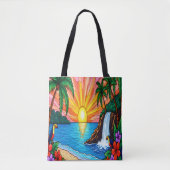 Tropical Stained Glass Sunset Tote Bag Tasche (Vorderseite)