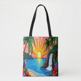 Tropical Stained Glass Sunset Tote Bag  Tasche