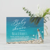 Tropical Starfish Beach Bottle Baby Dusche Einladung (Stehend Vorderseite)