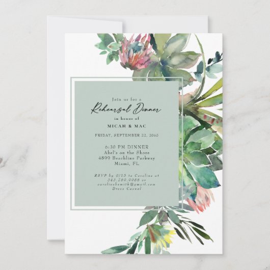 Tropical Succulent Cactus Sage Probe Abendessen Einladung (Vorderseite)