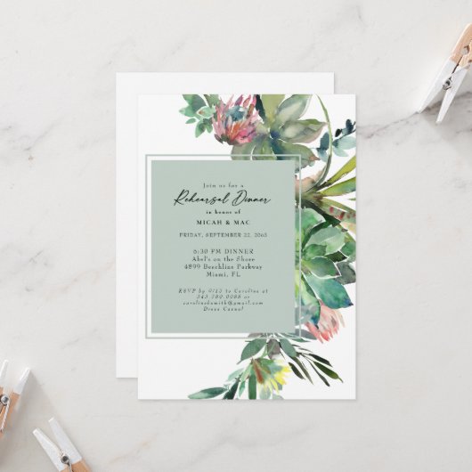 Tropical Succulent Cactus Sage Probe Abendessen Einladung (Vorderseite/Rückseite Beispiel)