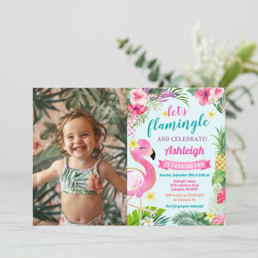 Tropical Summer 2. Geburtstag Foto Einladung (Stehend Vorderseite)