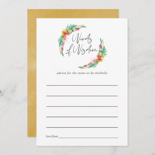 Tropical Summer Beach Baby Dusche Mama Beratung Hinweiskarte (Vorne/Hinten)