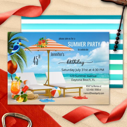Tropical Summer Beach Birthday Party Einladung