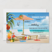 Tropical Summer Beach Birthday Party Einladung (Vorderseite)
